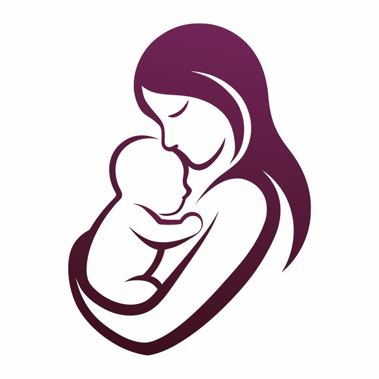 Vektor eine schwangere frau mit einem baby in den armen