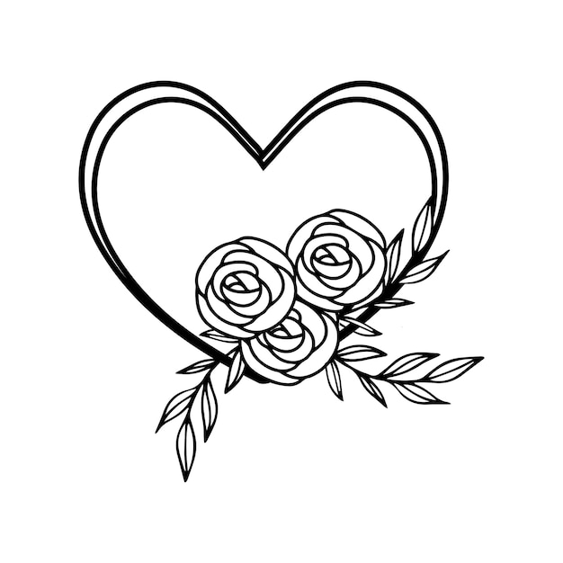 Vektor eine schwarz-weiß-zeichnung von rosen und blättern