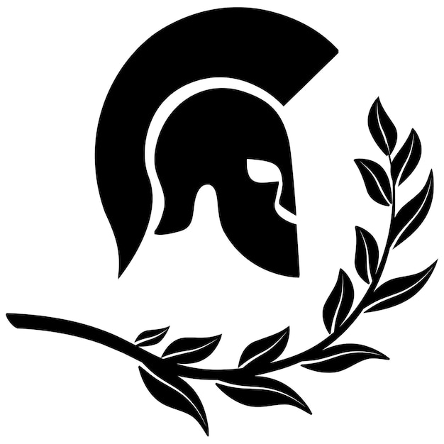 eine schwarz-weiße Silhouette eines spartanischen Helms mit Lorbeer