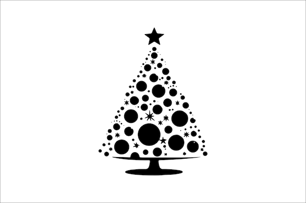 Vektor eine schwarz-weiße silhouette von weihnachtsbäumen mit einer dekoration