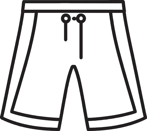 Eine schwarz-weiße strichzeichnung einer weißen shorts mit dem buchstaben „r“ auf der unterseite.