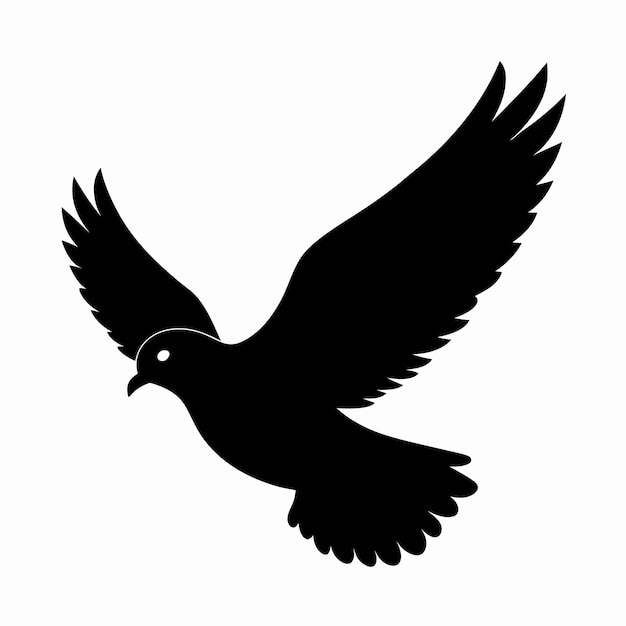 eine schwarz-weiße Zeichnung einer fliegenden Taube und eines weißen Hintergrunds