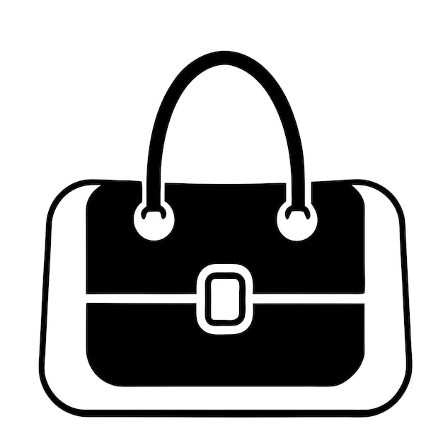 eine schwarz-weiße Zeichnung einer Handtasche mit einem Gurt, auf dem das Wort steht