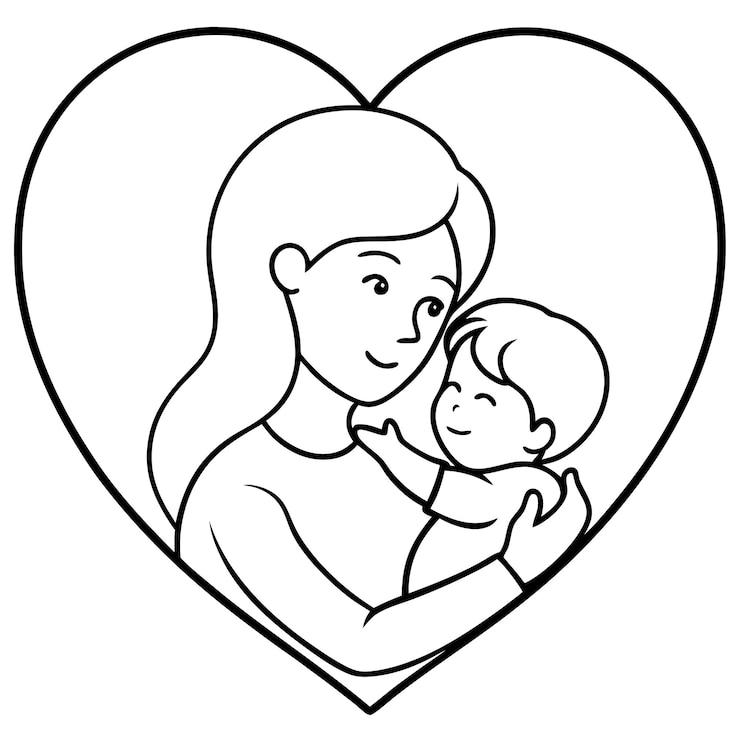Vektor eine schwarz-weiße zeichnung einer mutter, die ein baby hält