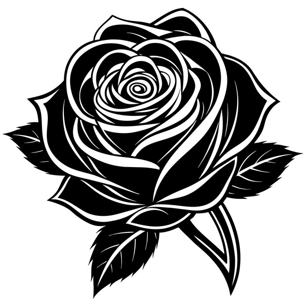 Vektor eine schwarz-weiße zeichnung einer rose mit einer schwarzen blume