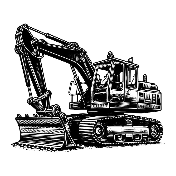 Vektor eine schwarz-weiße zeichnung eines bulldozers mit einem bild eines bulldosers darauf