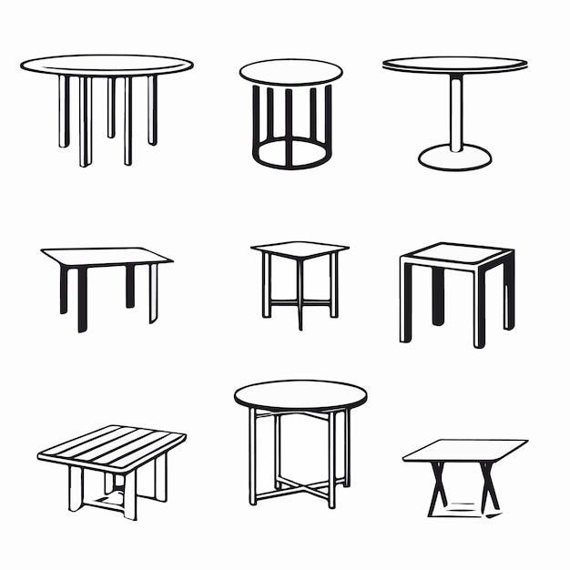 Vektor eine schwarz-weiße zeichnung eines tisches und einer bank mit einem tisch und einer bank