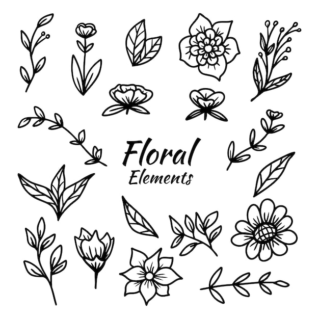 eine schwarz-weiße Zeichnung von Blumen und Blättern