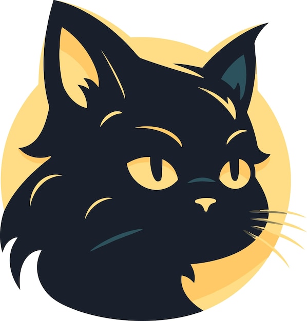 eine schwarze Katze mit einem gelben Hintergrund, der den Namen sagt