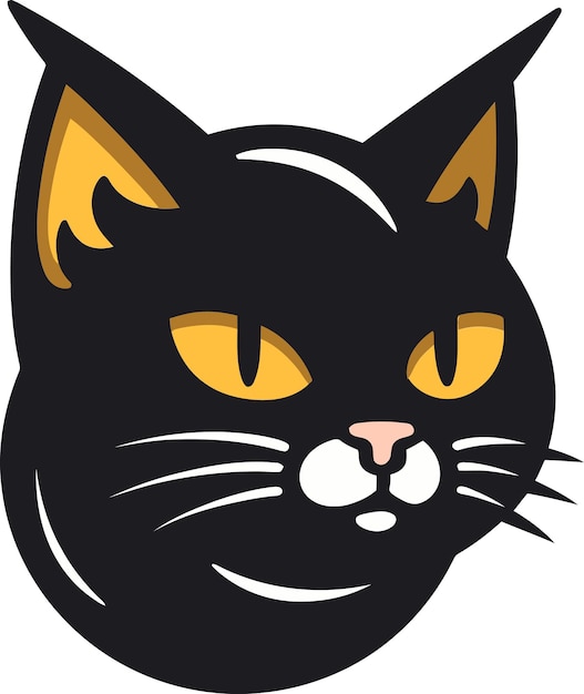 eine schwarze Katze mit gelben Augen und einem schwarzen Hintergrund