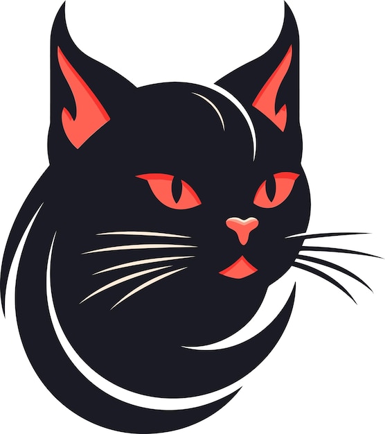 eine schwarze Katze mit roten Augen und einem roten und schwarzen Gesicht