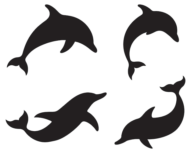 eine schwarze Silhouette eines Delphins auf einem separaten weißen Hintergrund