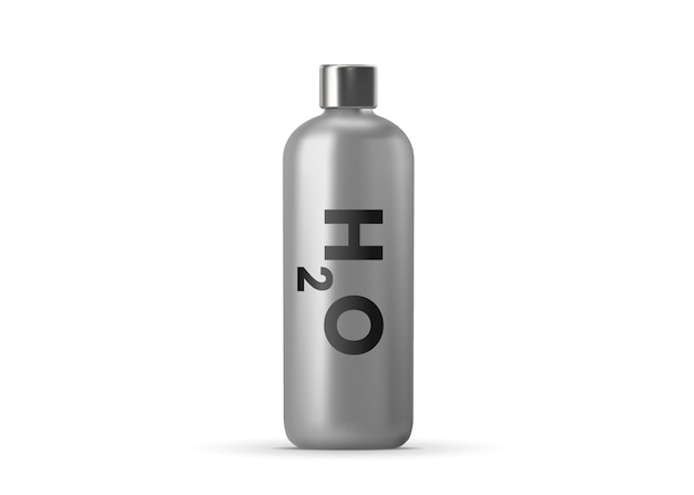 Vektor eine silberne flasche mit dem buchstaben „h“ darauf.