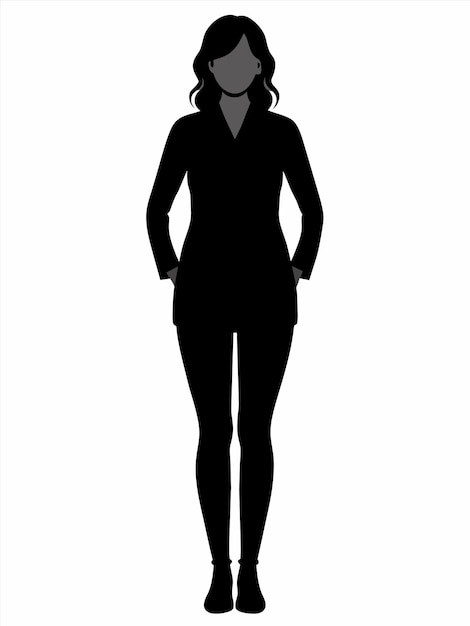Eine silhouette einer frau in einem schwarzen anzug und einem weißen hintergrund