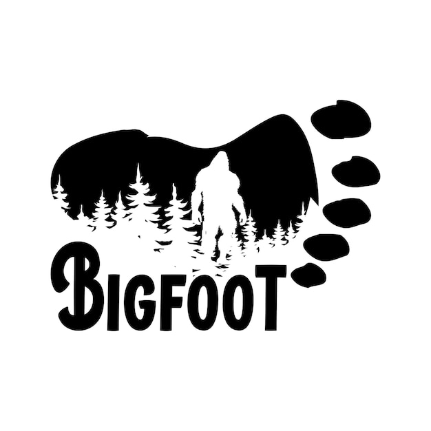 Vektor eine silhouette eines bigfoot mit bäumen und den wörtern bigfoot darauf.