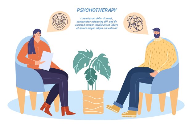 Eine sitzung der psychotherapie. der psychologe berät den patienten.