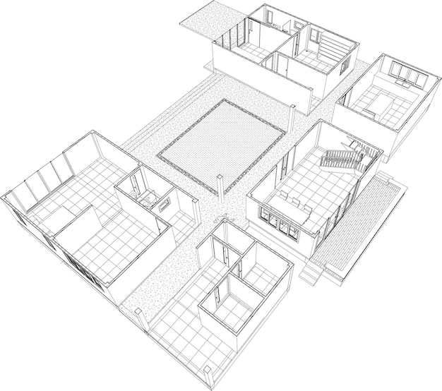 Vektor eine skizze eines hauses mit der nummer 1 oben.