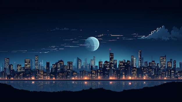 Vektor eine stadt mit einem vollmond am himmel