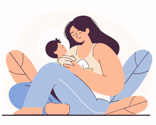 Eine stillende Mutter in einer Line-Art-Illustration