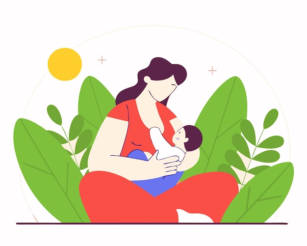 Eine stillende Mutter in einer Line-Art-Illustration