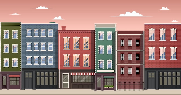 Eine Straße mit traditionellen Gebäuden Vintage-Gebäude Illustration Stadt Illustration