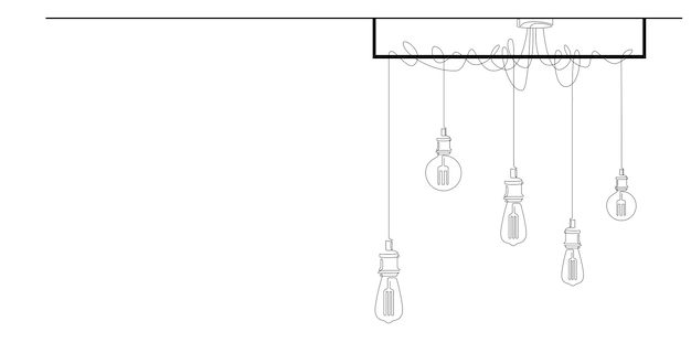 Vektor eine strichzeichnung eines modernen loft-kronleuchters mit pendelleuchten mit edison-glühlampen kontinuierliche liniendarstellung von glühbirnen im lineart-stil horizontaler vektor minimalistischer designhintergrund