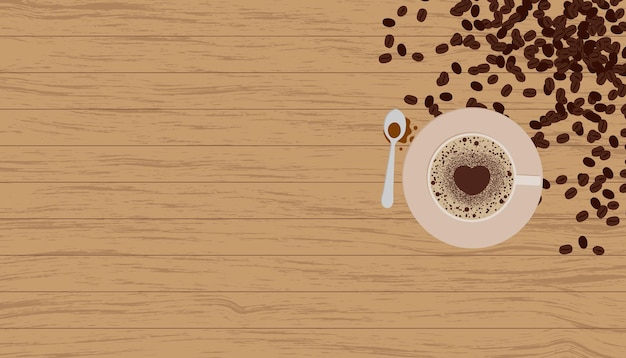 Eine Tasse Kaffee mit einem Löffel auf einem Holztisch