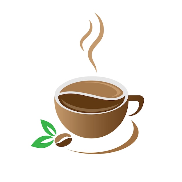 Eine tasse natürlichen kaffee mit kaffeeblättern und körnern in der nähe.