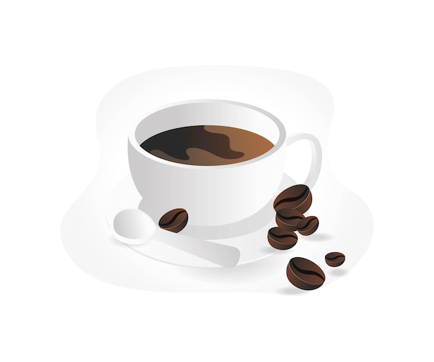 Eine Tasse und Kaffeebohnen