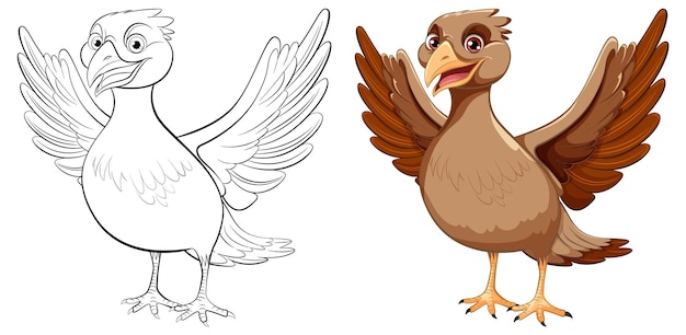 Eine Vektor-Cartoon-Illustration eines Vogels, der mit seinen Flügeln steht