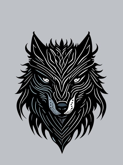 Eine vektor-stammeswolf-kopf-silhouette mythologie logo monochrom-design-stil kunstwerk illustration