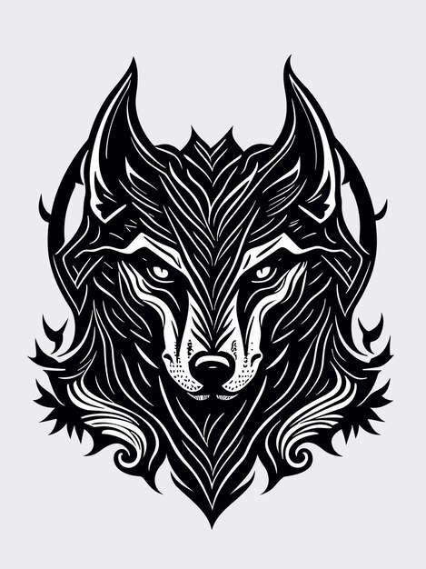 Eine vektor-stammeswolf-kopf-silhouette mythologie logo monochrom-design-stil kunstwerk illustration