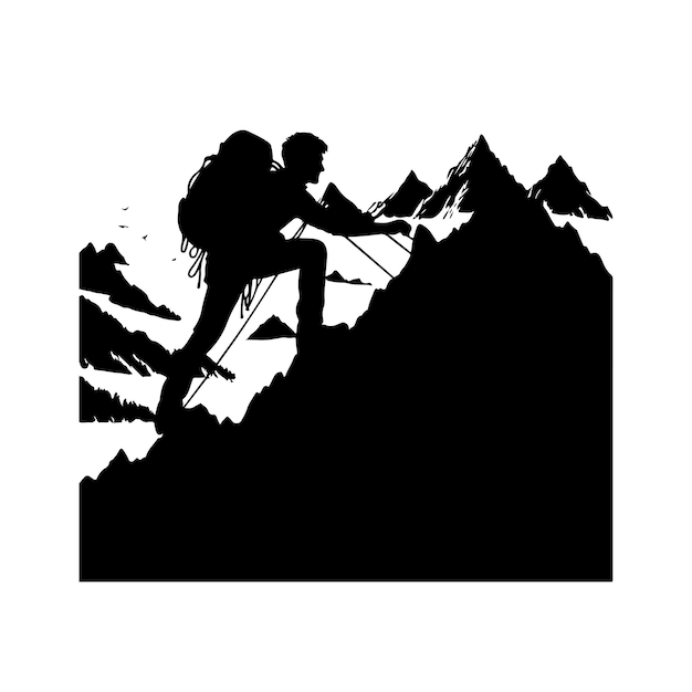 Eine vektorillustration der silhouette eines mannes, der einen berg erklimmt