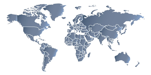 Vektor eine vereinfachte karte der welt stilisierte verallgemeinerte blaue karte auf weißem hintergrund im flachen stil website-template-design-cover australien asien amerika europa afrika vektor-illustration