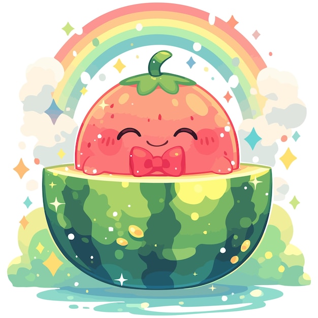 Vektor eine wassermelone mit einem regenbogen im hintergrund