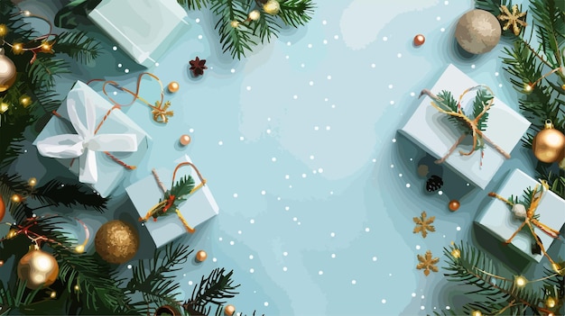 eine Weihnachtsszene mit einem Weihnachtenbaum und einem blauen Hintergrund