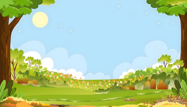 Eine wunderschöne Landschaft mit einem Feld von Bäumen und einem klaren Himmel