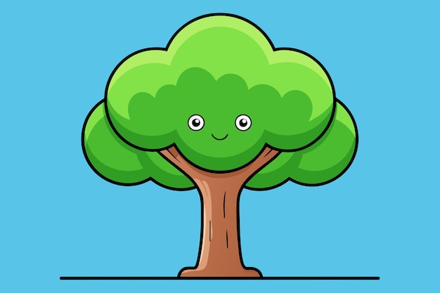 eine Zeichentrickfilmillustration eines Baumes mit einem grünen Gesicht und ein grünem Gesicht