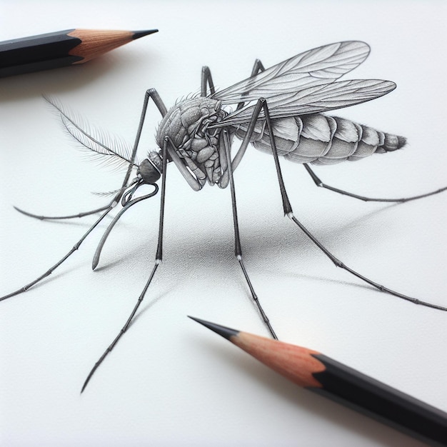 eine Zeichnung einer Fliege mit einem Bleistift darauf
