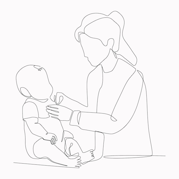 eine Zeichnung einer Frau, die ein Baby und ein Baby hält