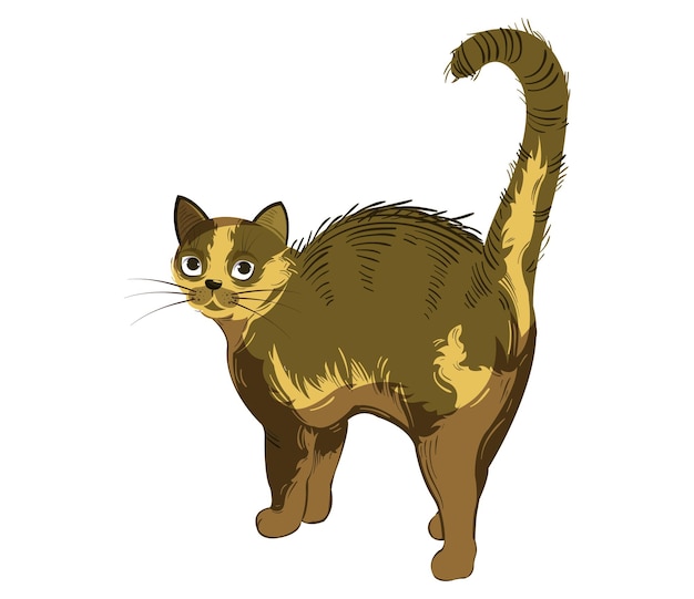 Vektor eine zeichnung einer katze mit einem gelben streifen am schwanz