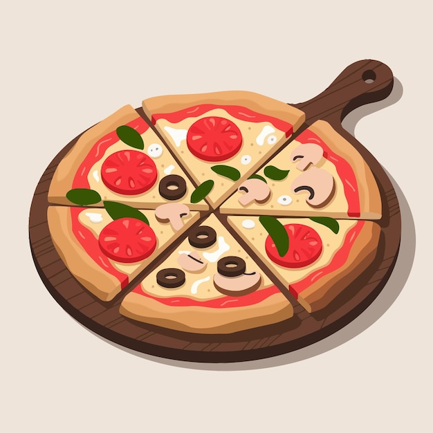 eine Zeichnung einer Pizza mit einem darauf gezeichneten Gesicht