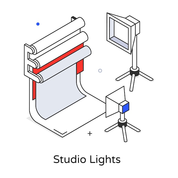 Vektor eine zeichnung einer studiobeleuchtung und einer kamera.