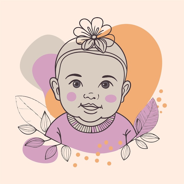 eine Zeichnung eines Babys mit einer Blume in der Mitte