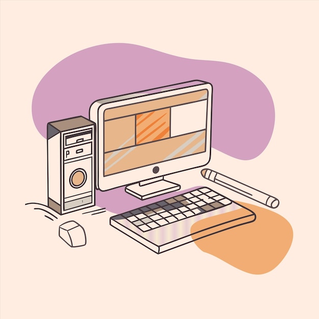 eine Zeichnung eines Computers mit Bleistift und Bleistift