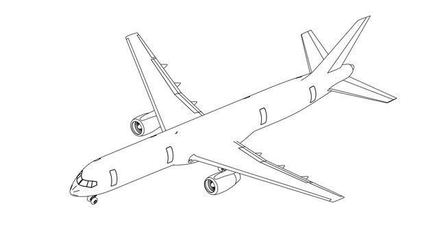 Vektor eine zeichnung eines flugzeugs mit ausgefahrener heckflosse.