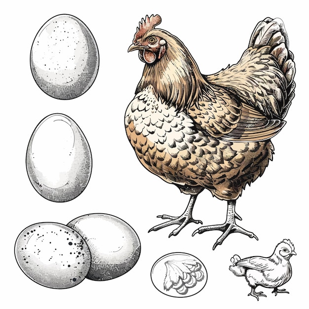 Vektor eine zeichnung eines huhns mit eiern und einem huhn darauf