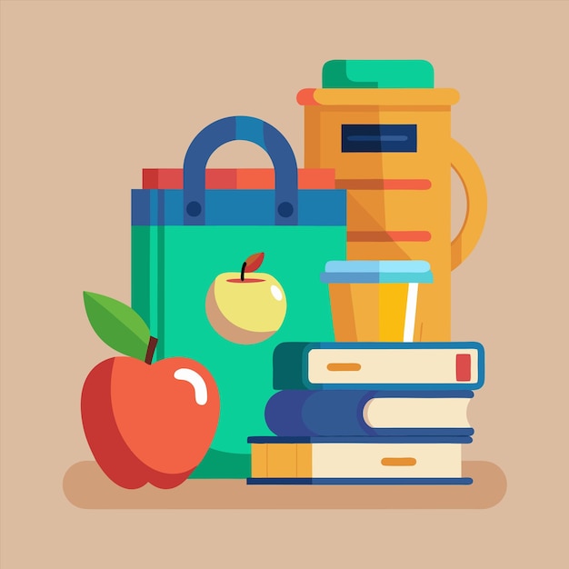 eine Zeichnung eines Rucksacks und ein Buch mit den Worten "Zurück zur Schule"