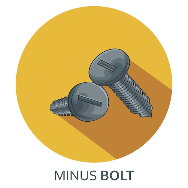 Vektor eine zeichnung eines schraubenpaares mit dem wort „minus-bolzen“ auf der unterseite.