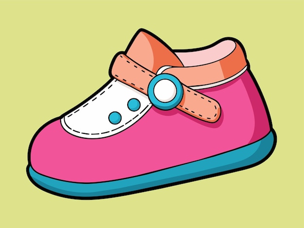 eine Zeichnung eines Schuhs mit einem blauen Knopf